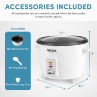 Housewares Aroma 6-cup (cooked) 1.5 Qt. One Touch Rice Cooker, White (ARC-363NG), 6 cup cooked/ 3 cup uncook/ 1.5 Qt. - Image 5