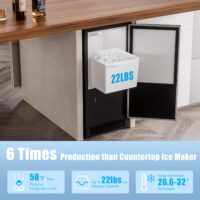 W Drainless Under Counter Ice Maker with 22LBS Storage Bin, Crescent Ice, - Image 2