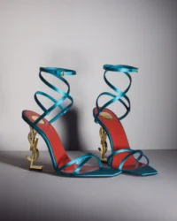 Opyum YSL Logo-Heel Wrap-Ankle Sandals with Golden Hardware - Image 6