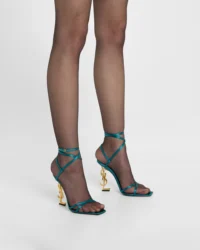 Opyum YSL Logo-Heel Wrap-Ankle Sandals with Golden Hardware - Image 5
