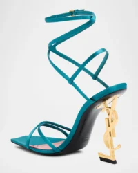 Opyum YSL Logo-Heel Wrap-Ankle Sandals with Golden Hardware - Image 2