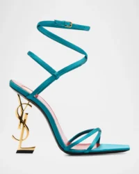 Opyum YSL Logo-Heel Wrap-Ankle Sandals with Golden Hardware